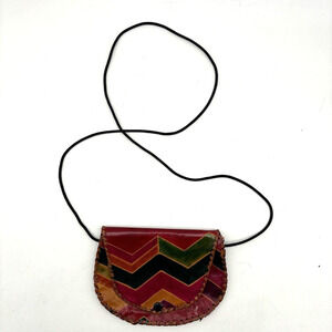 Vintage 1992 MTC India Handmade Painted Leather Stitch Trim Crossbody Clutch Bag